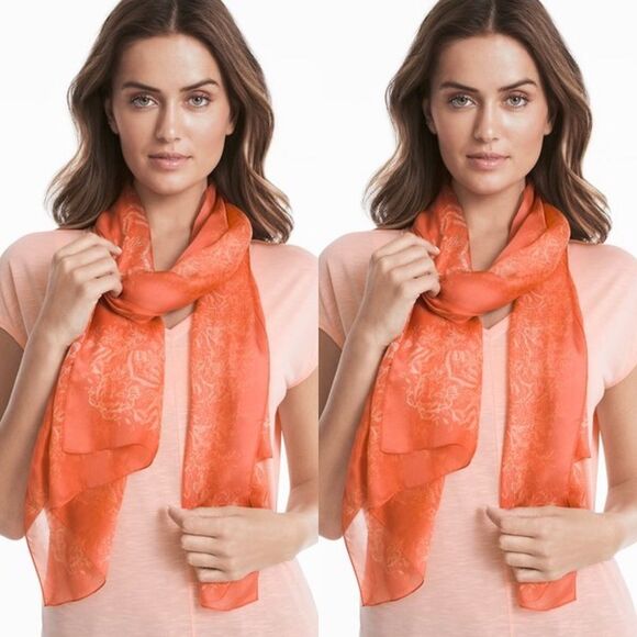 White House Black Market Silk Floral Shadow Scarf - Picture 2 of 2